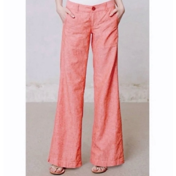 Anthropologie Pilcro Linen Blend Coral Wide Leg Trouser - Picture 2 of 11